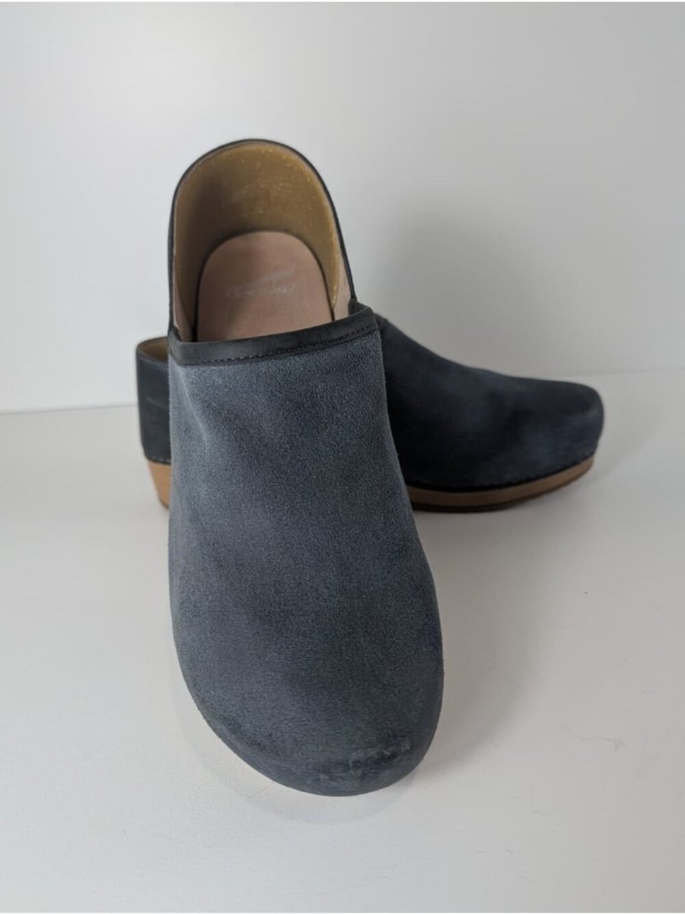 Dansko Womens Size 42 Blue Suede Slip-On Clogs With Wood-Look Sole